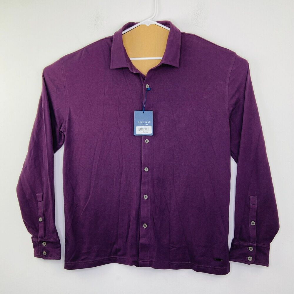 Cole Haan Men's XXL Polo Shirt Purple Long Sleeve Full Button Up NWT AU10